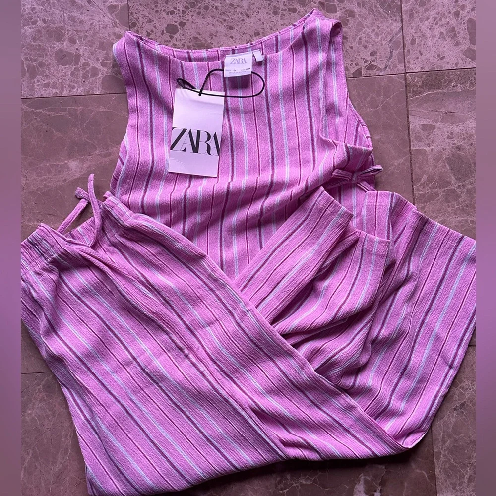 ZARA TEXTURED STRIPED TOP AND PANTS MATCHING SET - Picture 2 of 3